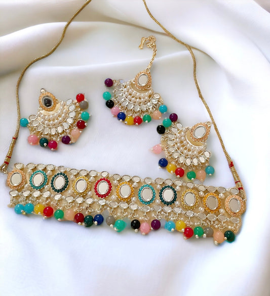 Ayesha mirror and beads necklset