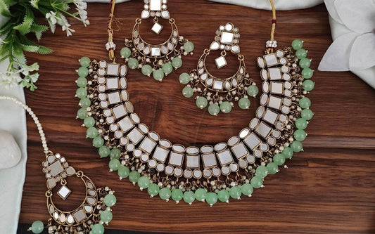 Ayat Mehndi polished mirror necklace set