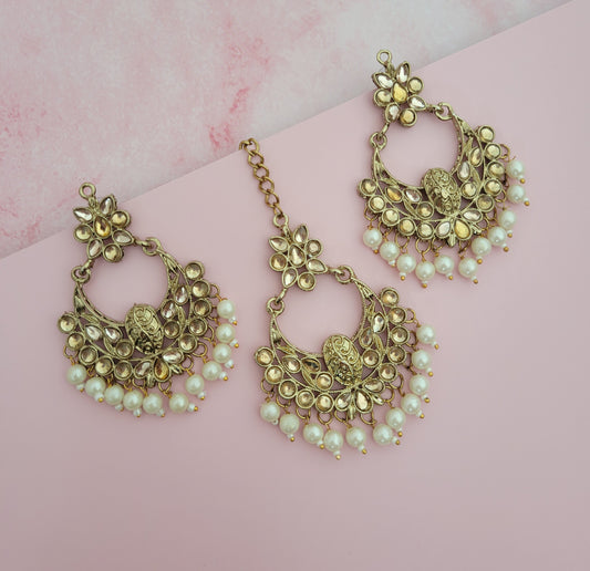 Diljaan pearl Earring Tikka set